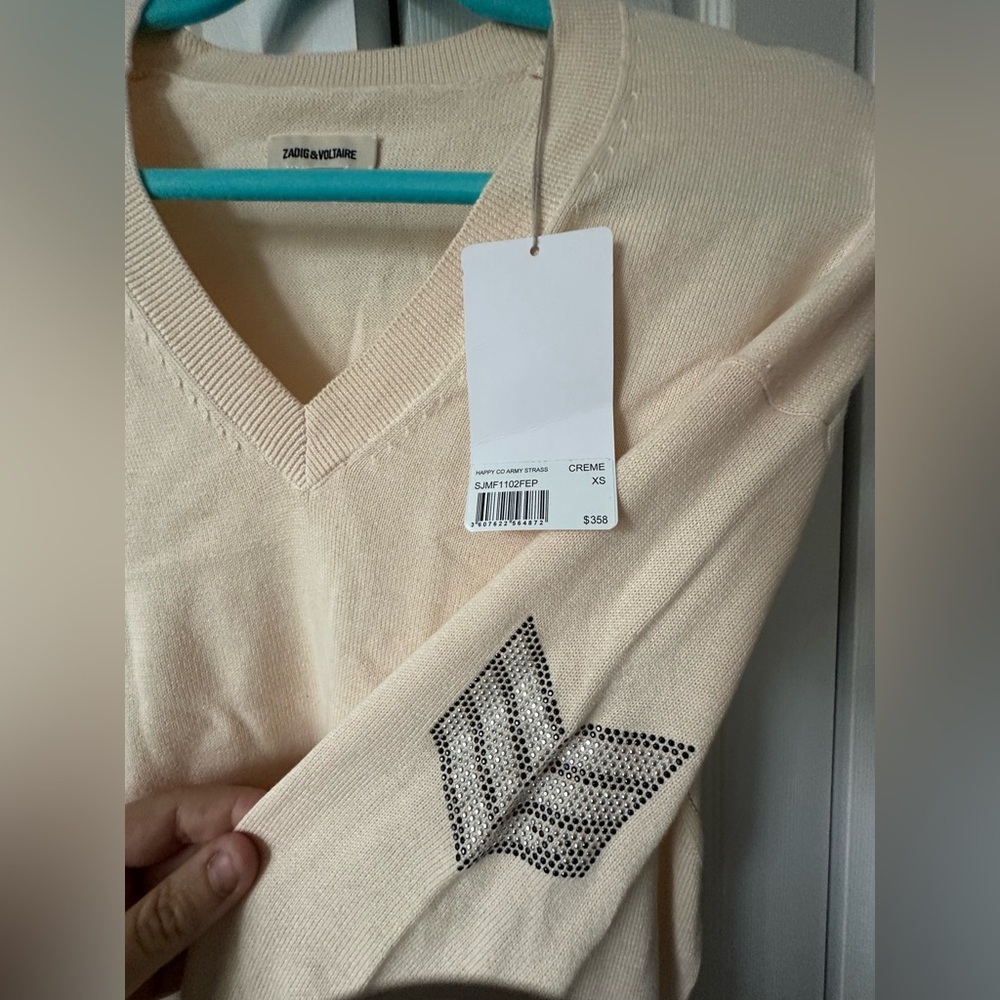 ZADIG & VOLTAIRE Happy Co Army V Neck Sweater Creme XS NWT Rare